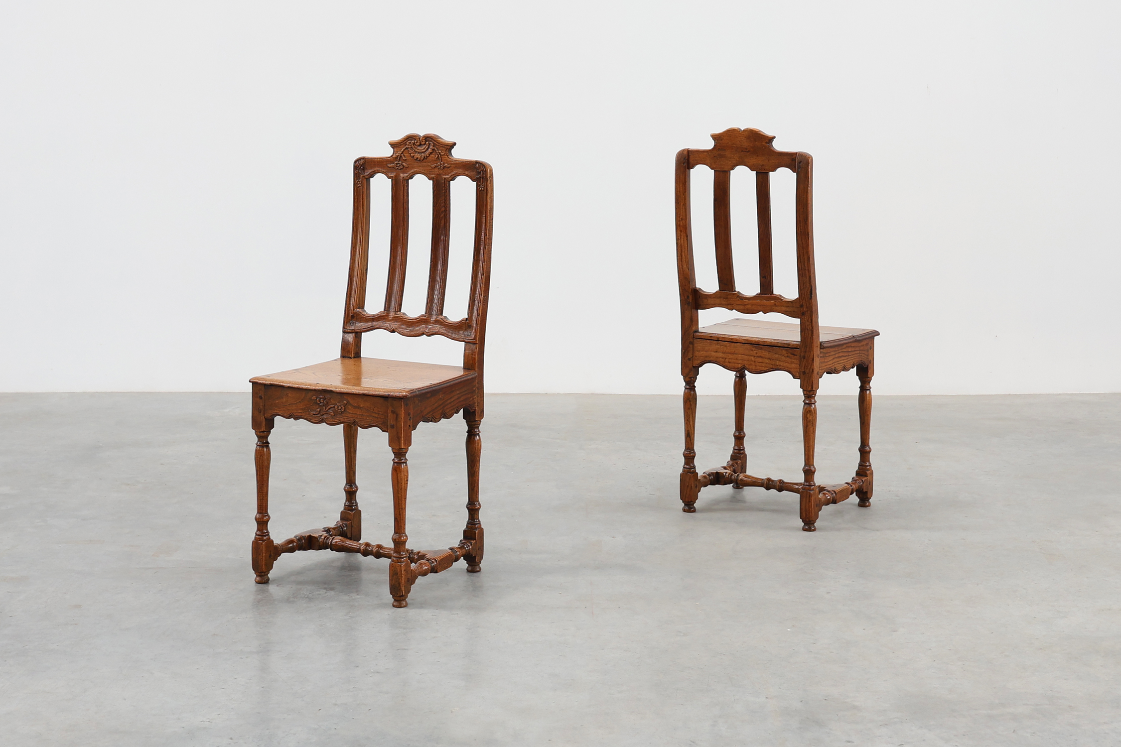 Pair of Antique carved oak side chairs, France 18th century thumbnail